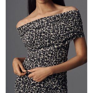 Maeve Anthropologie Womens Off-The-Shoulder Leopard Print Mesh Top XL Black